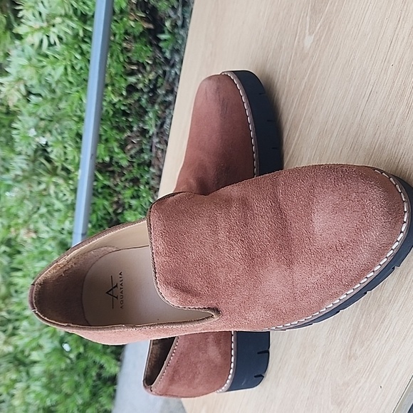 AQUATALIA Giselle Suede Round Toe Slip On Platform Loafers Shoes Size 7 Brown - Picture 6 of 12